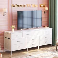 Huuger 63 Inch Dresser for Bedroom, Long Dresser with 10 Fabric Drawers, TV Stand for 55, 65, 70 Inch TV, Toy Storage Organizer for Closet, Rustic Brown