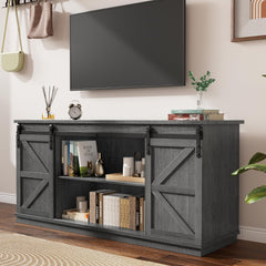 YESHOMY 58" Farmhouse TV Stand for TVs up to 65", Sliding Barn Doors, White