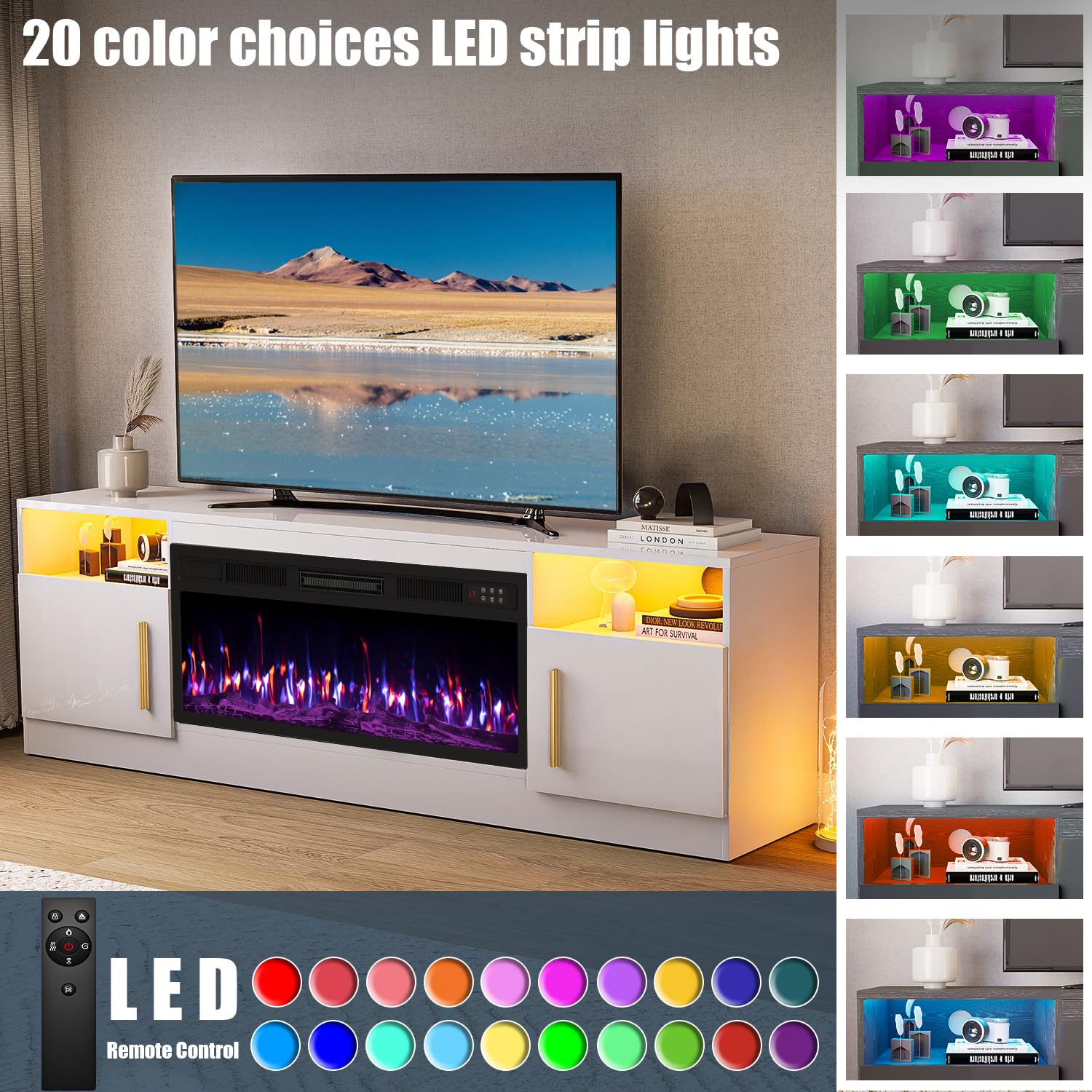 VITESSE 70”Fireplace TV Stand,Modern Entertainment Center Heating Fireplace