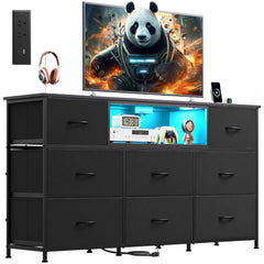 WLIVE LED Dresser TV Stand for 65 Inch TV, 8 Drawers, Rustic Brown