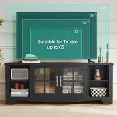 LINSY HOME Farmhouse TV Stand for 65 Inch TV, Wood Entertainment Center with Glass Door Storage Cabinet & Adjustable Shelves, Large Sturdy TV Console Table for Living Room Bedroom