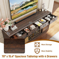 70" Large Farmhouse Tall TV Stand for 85/80/75/70 Inch TVs,4 Drawers,Brown