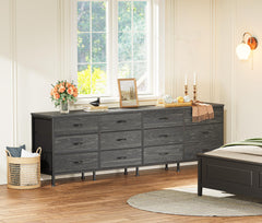 Huuger 70 Inch Dresser for Bedroom, TV Stand for 65, 75, 80 Inch TV, 12 Fabric Drawer Long Dresser, Large Entertainment Center for Bedroom, Wide Chest of Drawer with Storage, Rustic Brown