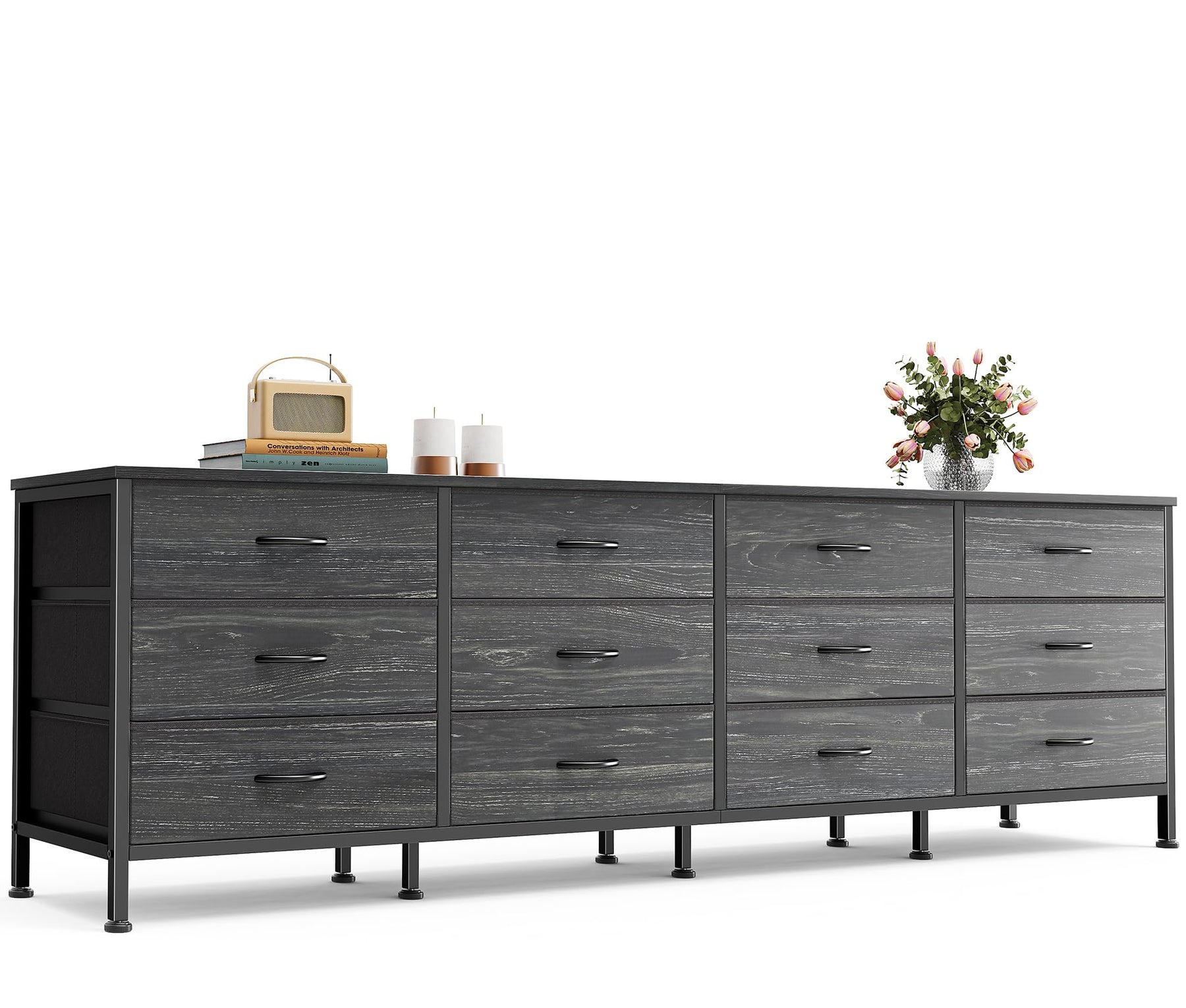 Huuger 70 Inch Dresser for Bedroom, TV Stand for 65, 75, 80 Inch TV, 12 Fabric Drawer Long Dresser, Large Entertainment Center for Bedroom, Wide Chest of Drawer with Storage, Rustic Brown
