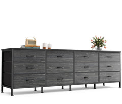 Huuger 70 Inch Dresser for Bedroom, TV Stand for 65, 75, 80 Inch TV, 12 Fabric Drawer Long Dresser, Large Entertainment Center for Bedroom, Wide Chest of Drawer with Storage, Rustic Brown