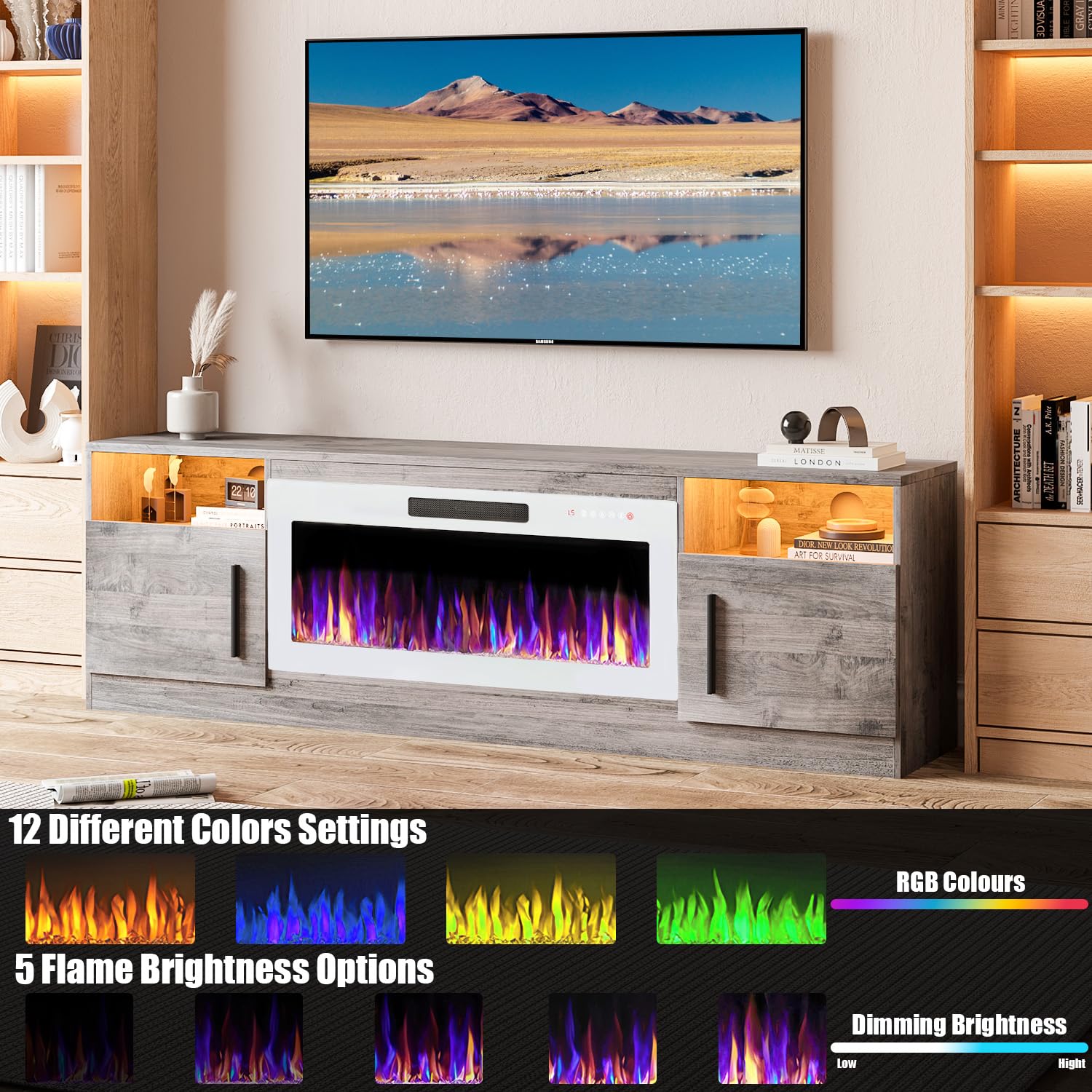 VITESSE 70”Fireplace TV Stand,Modern Entertainment Center Heating Fireplace