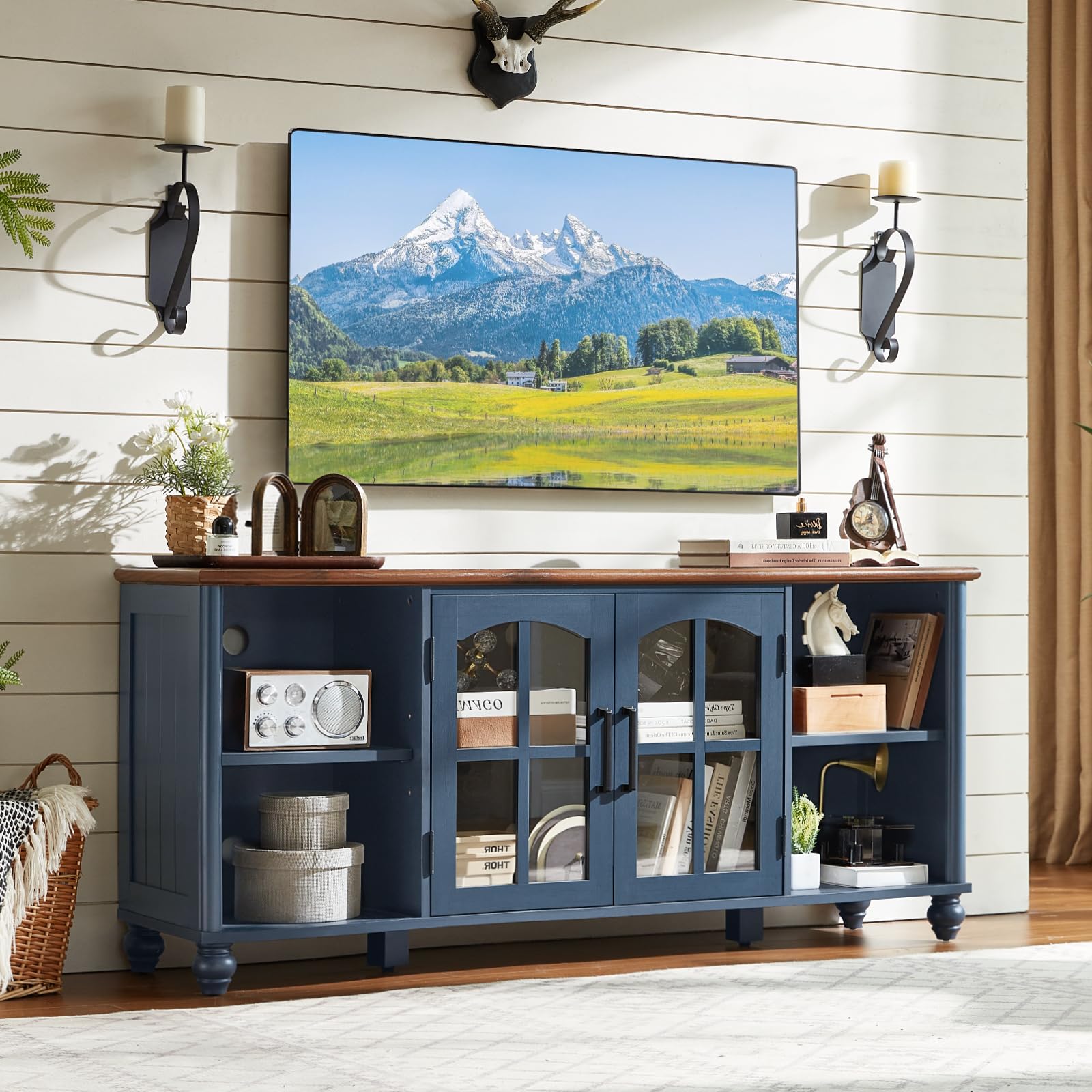 RWYHG Farmhouse TV Stand for 60 in TV, Entertainment Center for Living Room