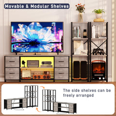 LED TV Stand Entertainment Center Bookshelf Combo with Charging Station