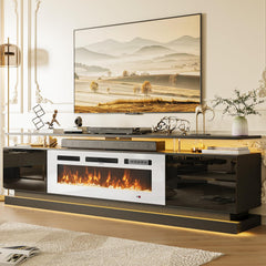 Nordivale 70" Fireplace TV Stand, Modern Entertainment Center for TVs Up to 80”, TV Console with Storage Cabinets, Media Console for Living Room, Black TV Stand and Black Fireplace
