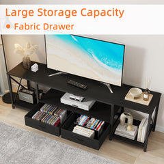 GYIIYUO TV Stand with Fabric Drawer - Entertainment Center and Industrial TV Console Table with Open Storage Shelves for Living Room, Bedroom - 55.1" Rustic Brown