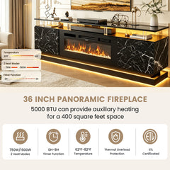 Nordivale 70" Fireplace TV Stand, Modern Entertainment Center for TVs Up to 80”, TV Console with Storage Cabinets, Media Console for Living Room, Black TV Stand and Black Fireplace