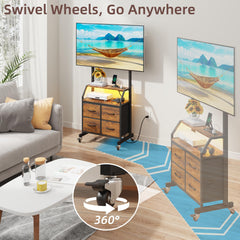 GYIIYUO Rolling TV Stand with Mount & 4 Fabric Drawers for 32-75 inch TVs