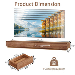 CayugaCrekrd 102.4'' Minimalist Floating TV Stand with Power Outlet, Modern Wall-Mounted Entertainment Center for TVs up to 100 Inches, Media Console with Rounded-Corner Design, Walnut and Black