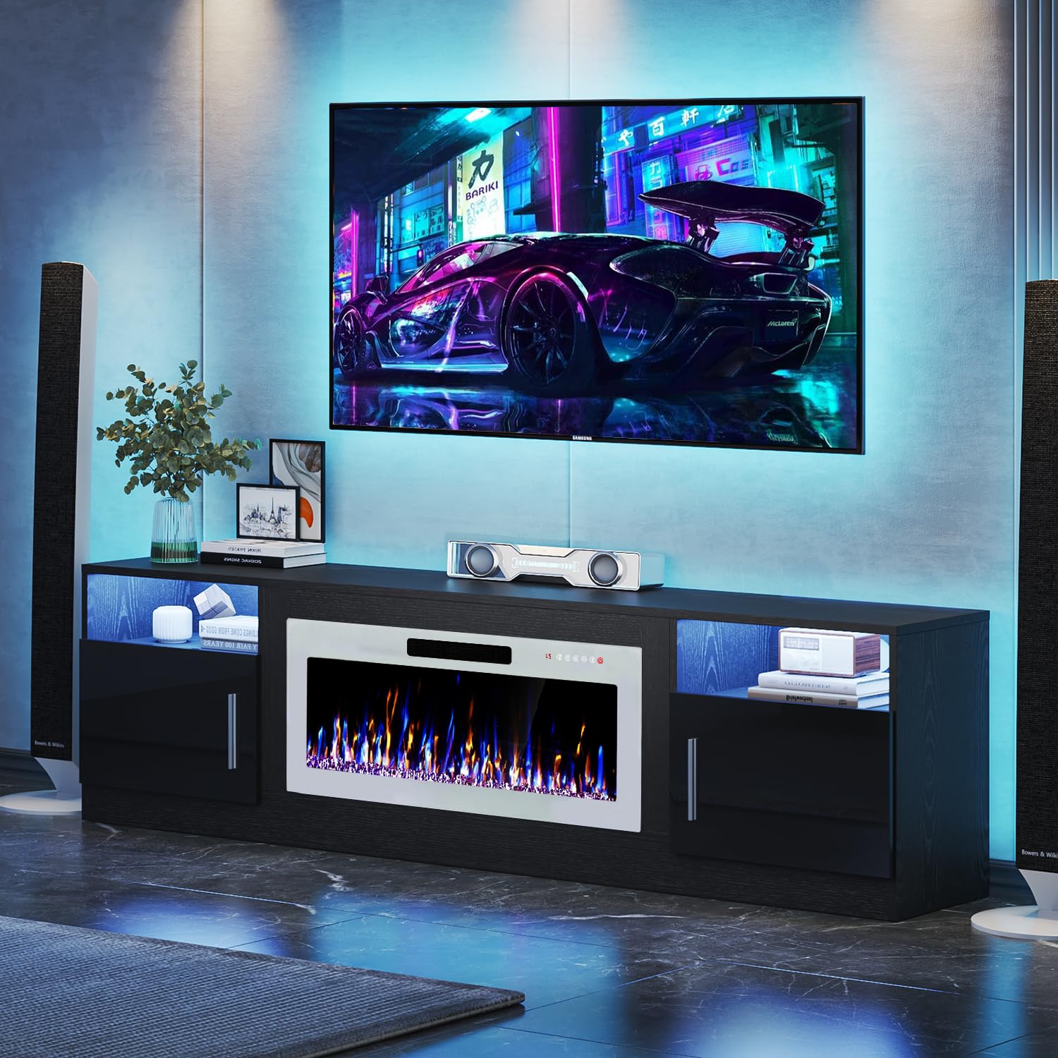 VITESSE 70”Fireplace TV Stand,Modern Entertainment Center Heating Fireplace