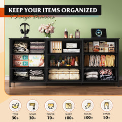 WLIVE Dresser TV Stand for 75 Inch TV, 9 Drawer Dresser for Bedroom, Black