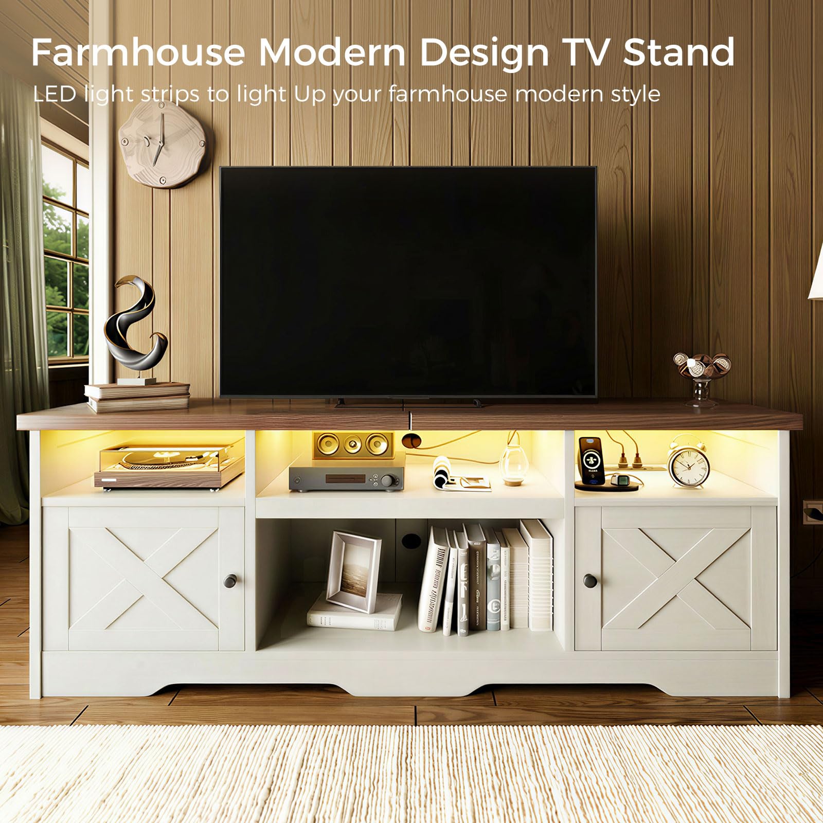 Casaottima TV Stand for 65 Inch TV, Entertainment Center, White