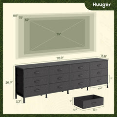 Huuger 70 Inch Dresser for Bedroom, TV Stand for 65, 75, 80 Inch TV, 12 Fabric Drawer Long Dresser, Large Entertainment Center for Bedroom, Wide Chest of Drawer with Storage, Rustic Brown