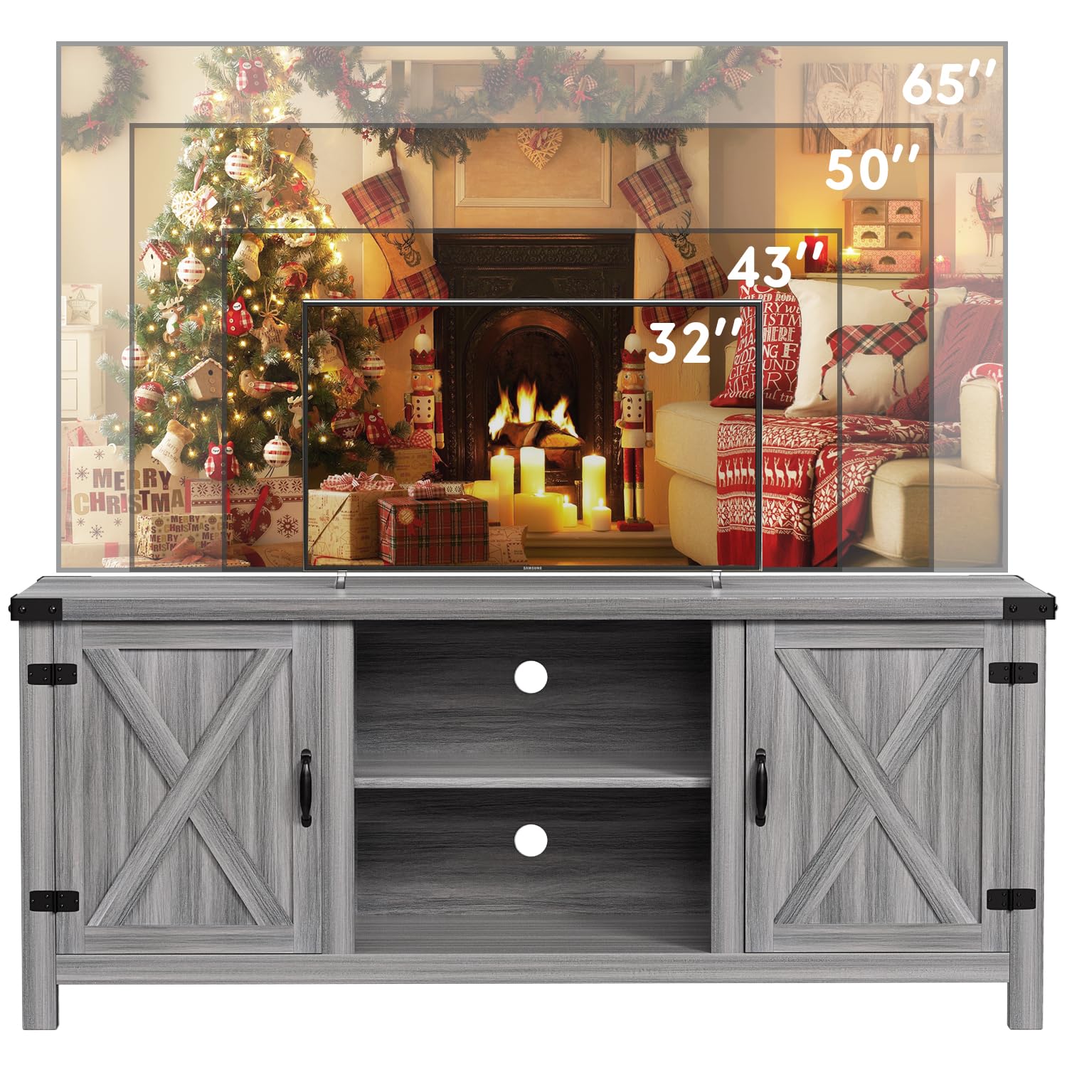 YESHOMY Modern Farmhouse TV Stand with Barn Door for 65 Inch TV, Gray Wash
