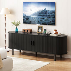 ONBRILL 70.8" TV Stand with Power Outlet for TVs up to 75 Inch, Entertainment Center with Storage and Adjustable Shelves, Modern Media Console with Sliding Doors for Living Room, Walnut