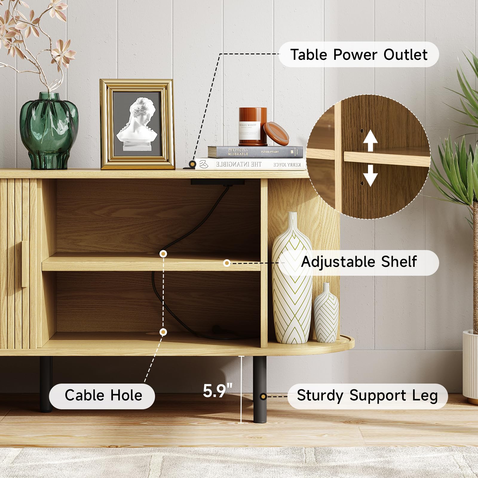 ONBRILL 70.8" TV Stand with Power Outlet for TVs up to 75 Inch, Entertainment Center with Storage and Adjustable Shelves, Modern Media Console with Sliding Doors for Living Room, Walnut