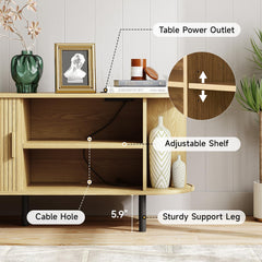 ONBRILL 70.8" TV Stand with Power Outlet for TVs up to 75 Inch, Entertainment Center with Storage and Adjustable Shelves, Modern Media Console with Sliding Doors for Living Room, Walnut