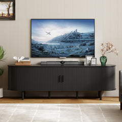 ONBRILL 70.8" TV Stand with Power Outlet for TVs up to 75 Inch, Entertainment Center with Storage and Adjustable Shelves, Modern Media Console with Sliding Doors for Living Room, Walnut