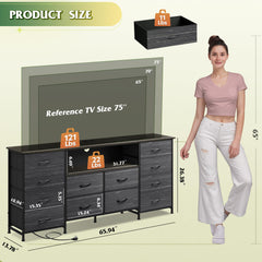 WLIVE LED Dresser TV Stand for 65 Inch TV, 8 Drawers, Rustic Brown