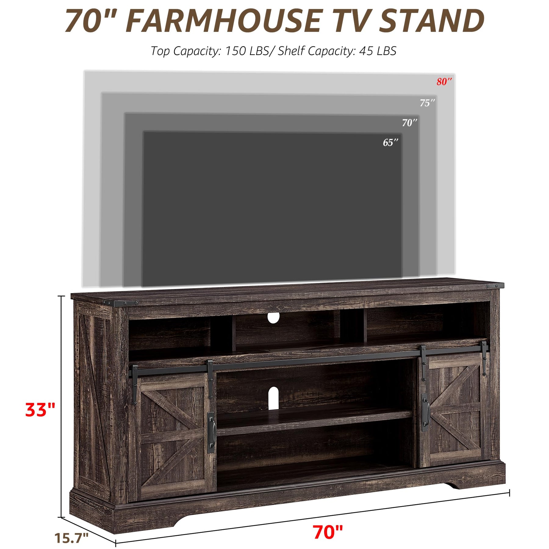 OKD 70" Farmhouse TV Stand for TVs up to 80", Antique White