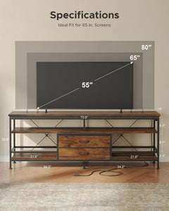 Lazzanto 63in TV Stand for 55-75in TVs, LED Lights, Charging Station, Black