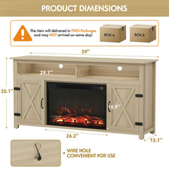 YESHOMY 58" Farmhouse TV Stand for TVs up to 65", Sliding Barn Doors, White
