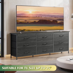 WLIVE Dresser TV Stand for 75 Inch TV, 9 Drawer Dresser for Bedroom, Black