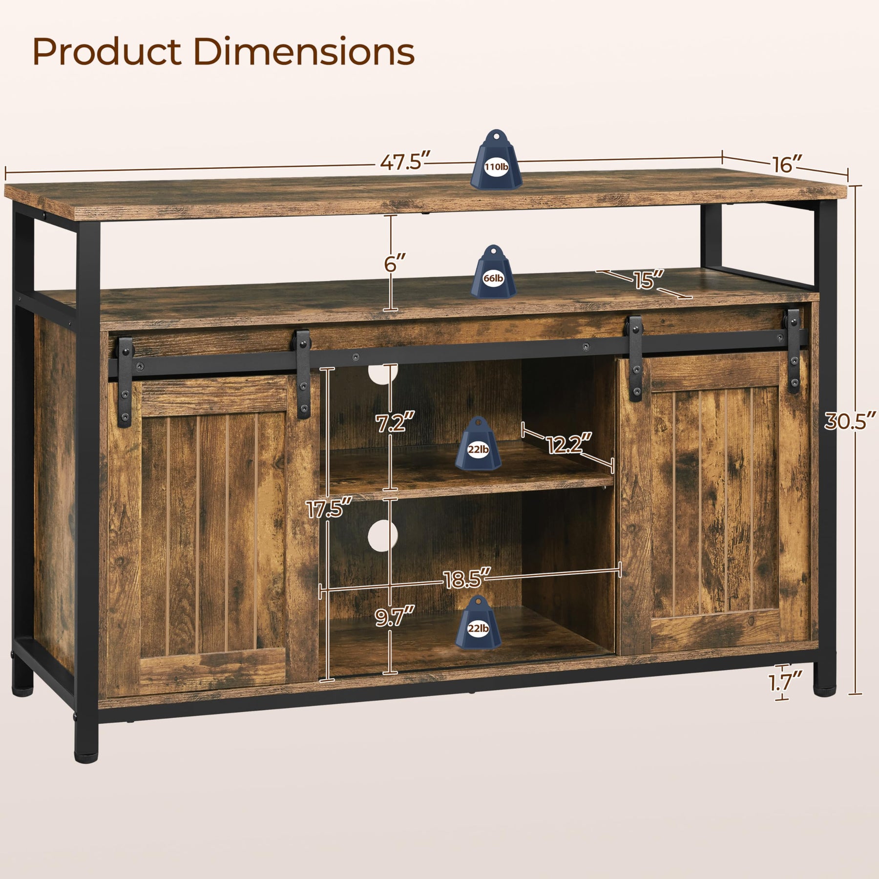 Yaheetech Farmhouse TV Stand for 55 Inch, Sliding Barn Door, Rustic Brown