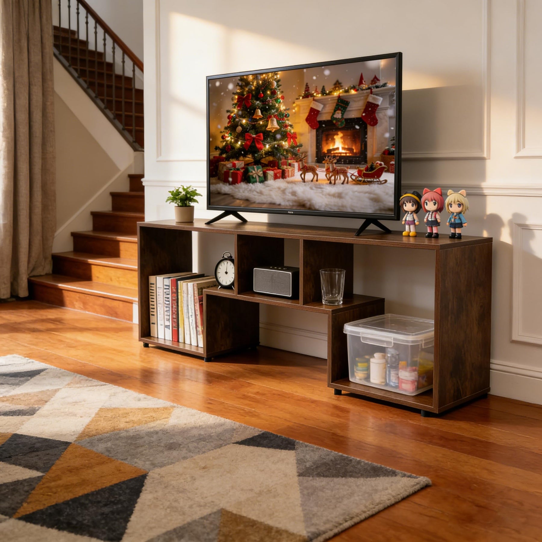 ACOHOOK Walnut 60" Mid-Century TV Stand with Storage Open Shelf