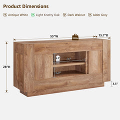 OKD 70" TV Stand for 80" TV, Thick Block Media Console, Antique White