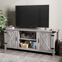 YESHOMY Modern Farmhouse TV Stand with Barn Door for 65 Inch TV, Gray Wash