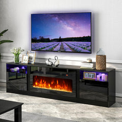oneinmil Fireplace TV Stand with 36" Electric Fireplace, LED Light Entertainment Center, Modern Wood Texture Entertainment Stand with Highlight Storage Cabinet for TVs Up to 80", 70 inches, Black