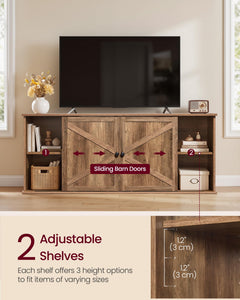 VASAGLE Farmhouse TV Stand for TVs up to 65 Inches, Entertainment Center with Storage Cabinets and Sliding Barn Doors, Media Console Table for Living Room, Honey Brown ULTV535K101
