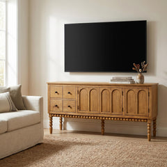 SAND STONE HOME 65" TV Entertainment Console, Buffet Cabinet, Cocoa Brown