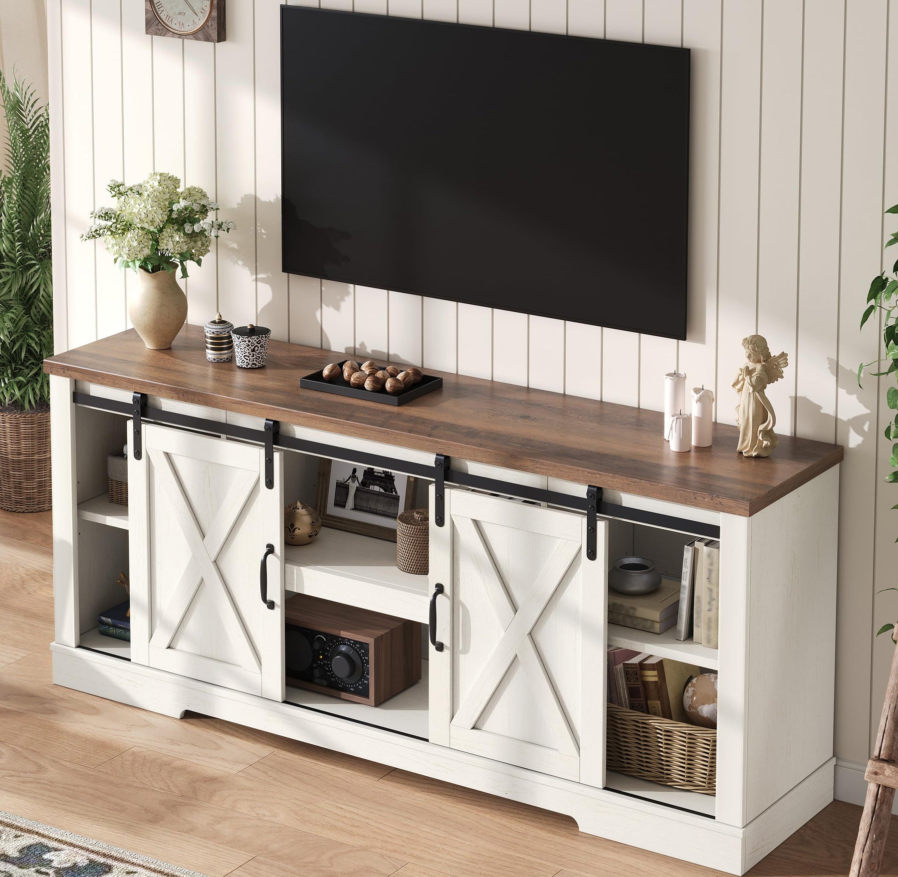 AMERLIFE 66" TV Stand for Living Room, Entertainment Center, Brown