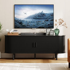 ONBRILL 70.8" TV Stand with Power Outlet for TVs up to 75 Inch, Entertainment Center with Storage and Adjustable Shelves, Modern Media Console with Sliding Doors for Living Room, Walnut