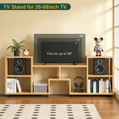 ACOHOOK Walnut 60" Mid-Century TV Stand with Storage Open Shelf