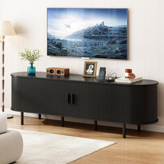 ONBRILL 70.8" TV Stand with Power Outlet for TVs up to 75 Inch, Entertainment Center with Storage and Adjustable Shelves, Modern Media Console with Sliding Doors for Living Room, Walnut