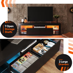 WLIVE 63 Inch TV Stand for 55/65/70 Inch TVs, Modern Entertainment Center with 20 LED Lights & 2 Large Storage Drawers, Media Console Table, Gaming Television Stands for Living Room, Bedroom, Black