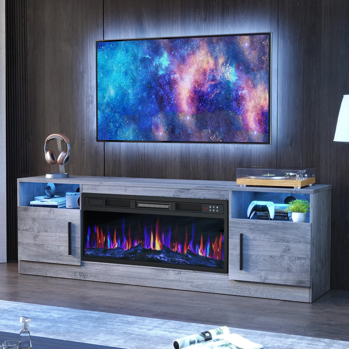 PRETZI Fireplace TV Stand with 36" Fireplace Up to 80" TVs for Living Room