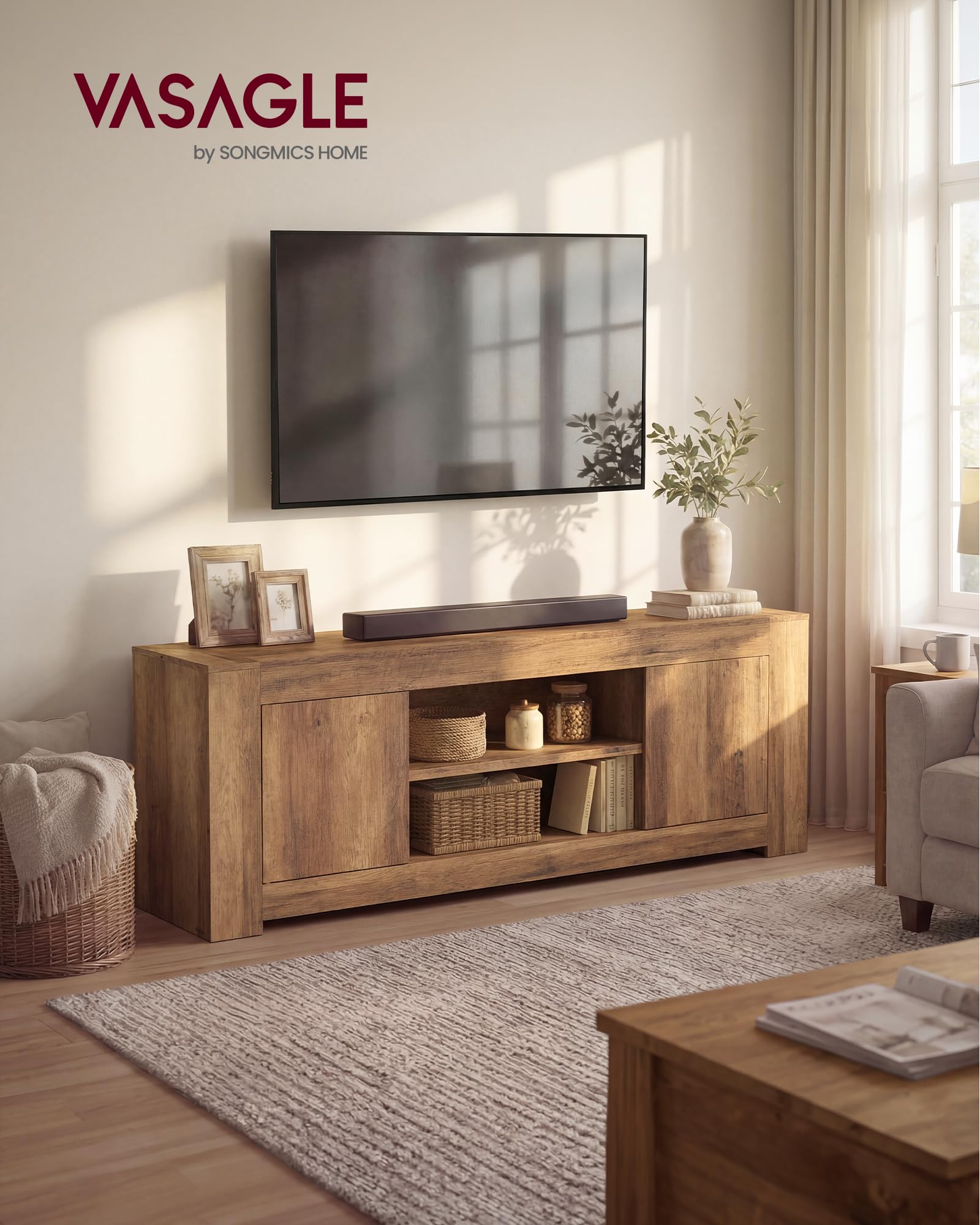 VASAGLE TV Stand, Farmhouse Entertainment Center with Storage Cabinets