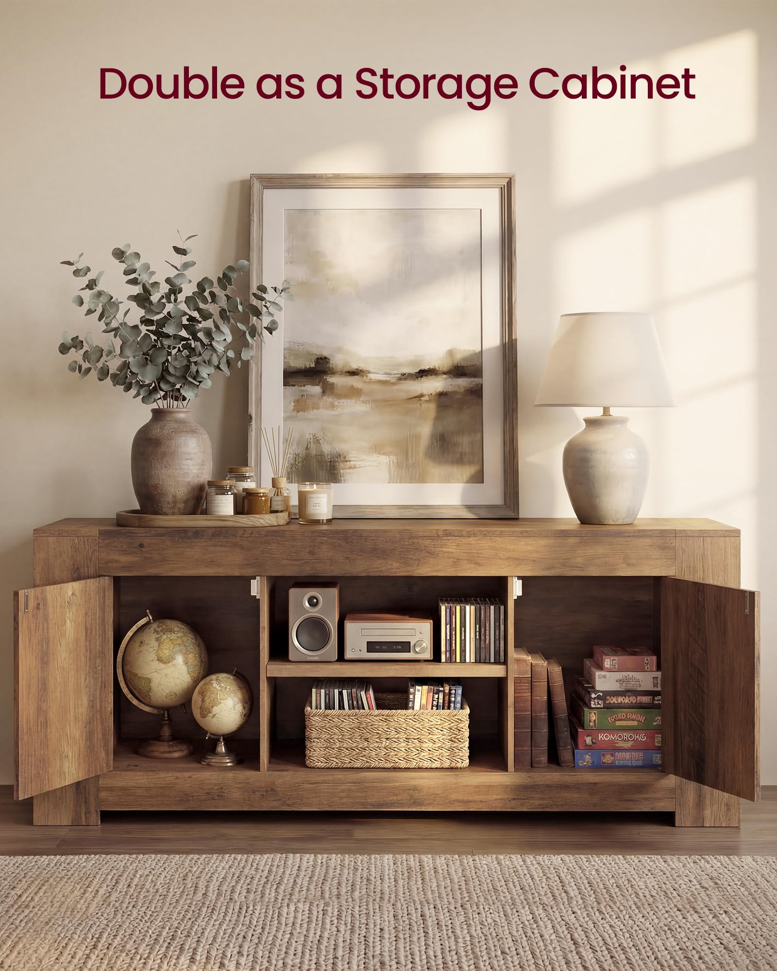 VASAGLE TV Stand, Farmhouse Entertainment Center with Storage Cabinets