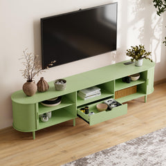 DHH 86.6" Fluted TV Stand with Power Outlet for TVs up to 90", TV Console with Adjustable Shelves and Sliding Door,Mid Century Modern Entertainment Center for Living Room,Bedroom (Walnut)