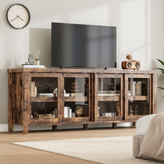 GAOMON TV Stand for 65" with Entertainment Center, Storage Cabinet, 4 Sliding Glass Doors, Mid Century Modern Media TV Console Table for Living Room Bedroom (Retro Brown)