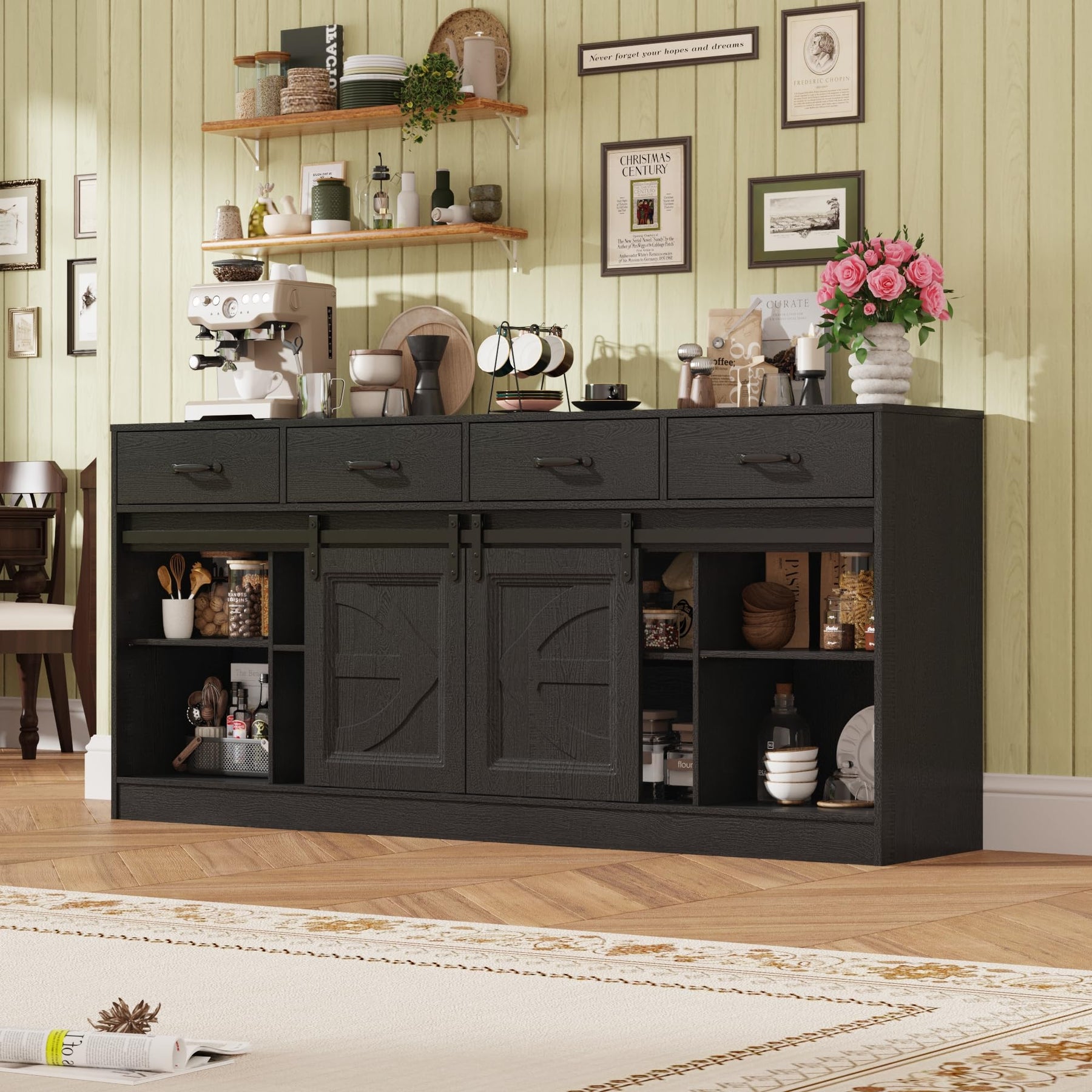 70" Large Farmhouse Tall TV Stand for 85/80/75/70 Inch TVs,4 Drawers,Brown