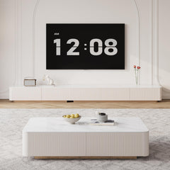 94.5" Fully Assembled TV Console, White TV Stand with Sintered Stone Top